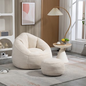 Bean Bag Chair Sofa High Pressure Foam Filled Sofa Chair Lazy BeanBag Sofa with Footrest Soft Comfy Chair for Living Room Bedroom Office, Beige, Grey - 1 of 4