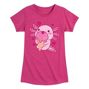 Girls' - Instant Message - Axolotl Loves Ice Cream Fitted Short Sleeve Graphic T-Shirt - 1 of 4