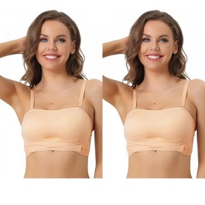 Allegra K Women's Strapless Breathable Wirefree Adjustable Straps Push-up Removable Pads Bralettes 2 Packs - 1 of 4