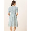 INSPIRE CHIC Women's Vintage Floral Peter Pan Collar High Waist Puff Sleeve A-line Midi Dress - 4 of 4