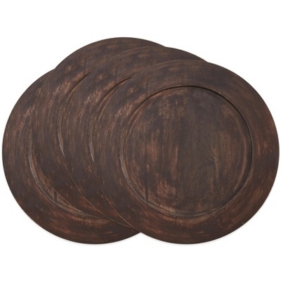 Dark Brown Round Bamboo Wood Charger Plates, Set of 4