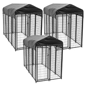 Lucky Dog 8ft x 4ft x 6ft Large Outdoor Dog Kennel Playpen Crate with Heavy Duty Welded Wire Frame and Waterproof Canopy Cover, Black (3 Pack) - 1 of 4