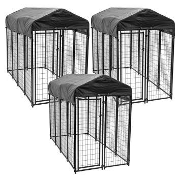 Lucky Dog 8ft x 4ft x 6ft Large Outdoor Dog Kennel Playpen Crate with Heavy Duty Welded Wire Frame and Waterproof Canopy Cover, Black (3 Pack)