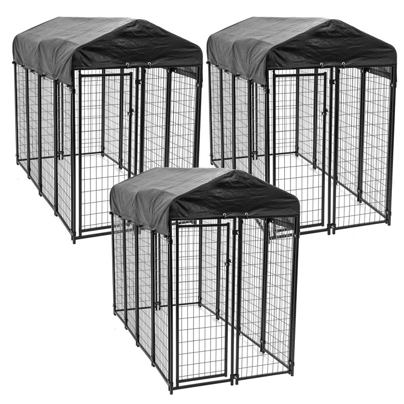 Lucky Dog 8ft x 4ft x 6ft Large Outdoor Dog Kennel Playpen Crate with Heavy Duty Welded Wire Frame and Waterproof Canopy Cover, Black (3 Pack), 1 of 7