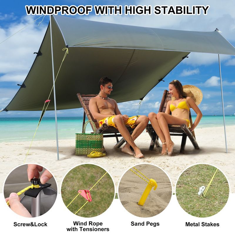 Whizmax Beach Tent Sun Shelter Waterproof, UV Resistant Beach Tent Sun Shade with Large Shading Area, Portable, Easy to Install,Green, 5 of 8