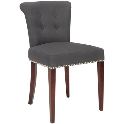 Charcoal Linen Upholstered Dining Side Chair Set with Mahogany Legs