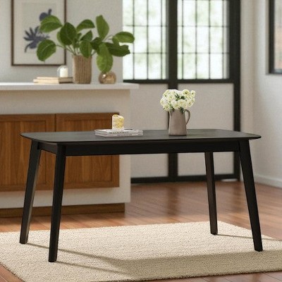 Mshliw 59" Mid-Century Solid Wood Dining Table with Faux Wood Top, Rubberwood Legs, and Modern Farmhouse Design