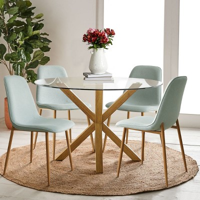 Olive+Oslo 5-piece Round Glass Dining Room Set with 4 Chairs, Oak Dining Table and Chairs for 4, Indoor Furniture - Maison Boucle