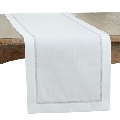 Saro Lifestyle Embroidered Border Dining Table Runner, Silver, 16