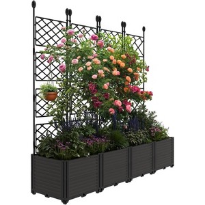 63 Inch Raised Garden Bed, Outdoor Garden Planter with Trellis for Climbing Plants and Vines, Raised Bed Garden Planters with Reservoir and Drainage - 1 of 4