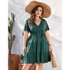 Women Plus Size V Neck Wrap Dress High Waist Short Sleeve Ruffle Casual Summer Midi Dress with Belt,dark green,5XL - 4 of 4