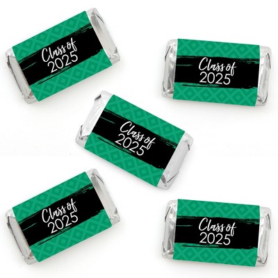 Big Dot of Happiness 2025 Green Graduation Party - Mini Candy Bar Wrapper Stickers - Small Favors - 40 Count