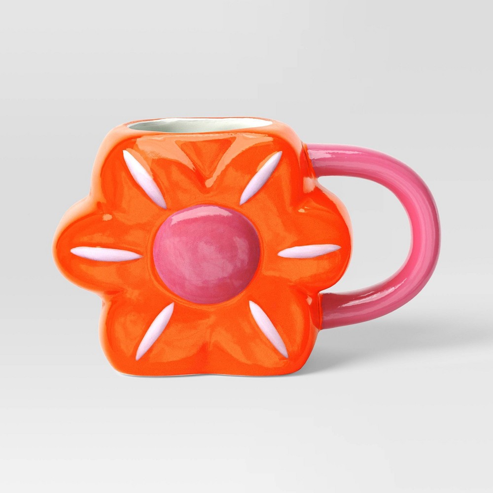 Photos - Glass 16oz Earthenware Novelty Daisy Figural Mug - Room Essentials™