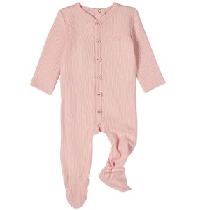 MiniMoi Baby and Toddler Solid Color Ribbed Cotton Blend Button-Down Footie - 1 of 4