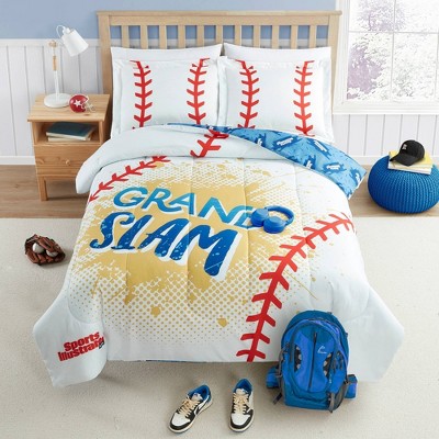 Twin Reversible Baseball Print Microfiber Kids Bedding Set