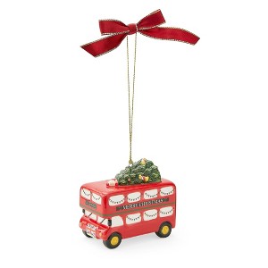 Spode Brit Double Decker Bus Ornament - Holiday Dolomite Decoration Featuring Adorable Bus Design - Collectible Christmas Ornament - 1 of 4