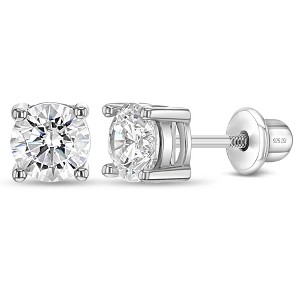 Girl's Classic Setting Solitaire Screw Back Sterling Silver Earrings - In Season Jewelry - 1 of 4