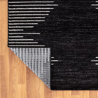 Black and White Synthetic Stripe Runner Rug, 2'7" x 6'