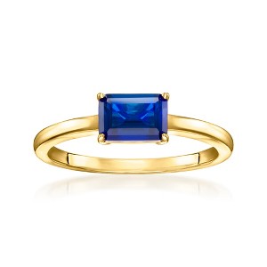 Pure Collection by Ross-Simons 0.90 Carat Emerald-Cut Lab-Grown Sapphire Ring in 18kt Gold Vermeil - 1 of 4