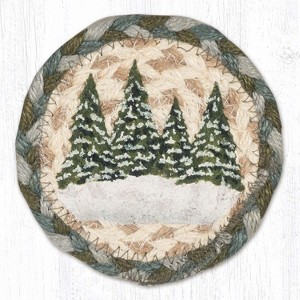 Earth Rugs Holiday Village Trees Printed Coaster – 5"x5" Braided Jute, Festive Winter Decor Accent - 1 of 3