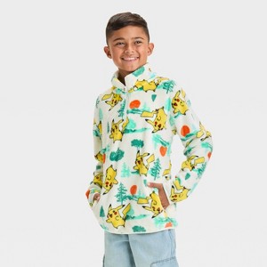 Boys' Pokémon Pikachu Faux Shearling Pullover Sweatshirt - Ivory - 1 of 4