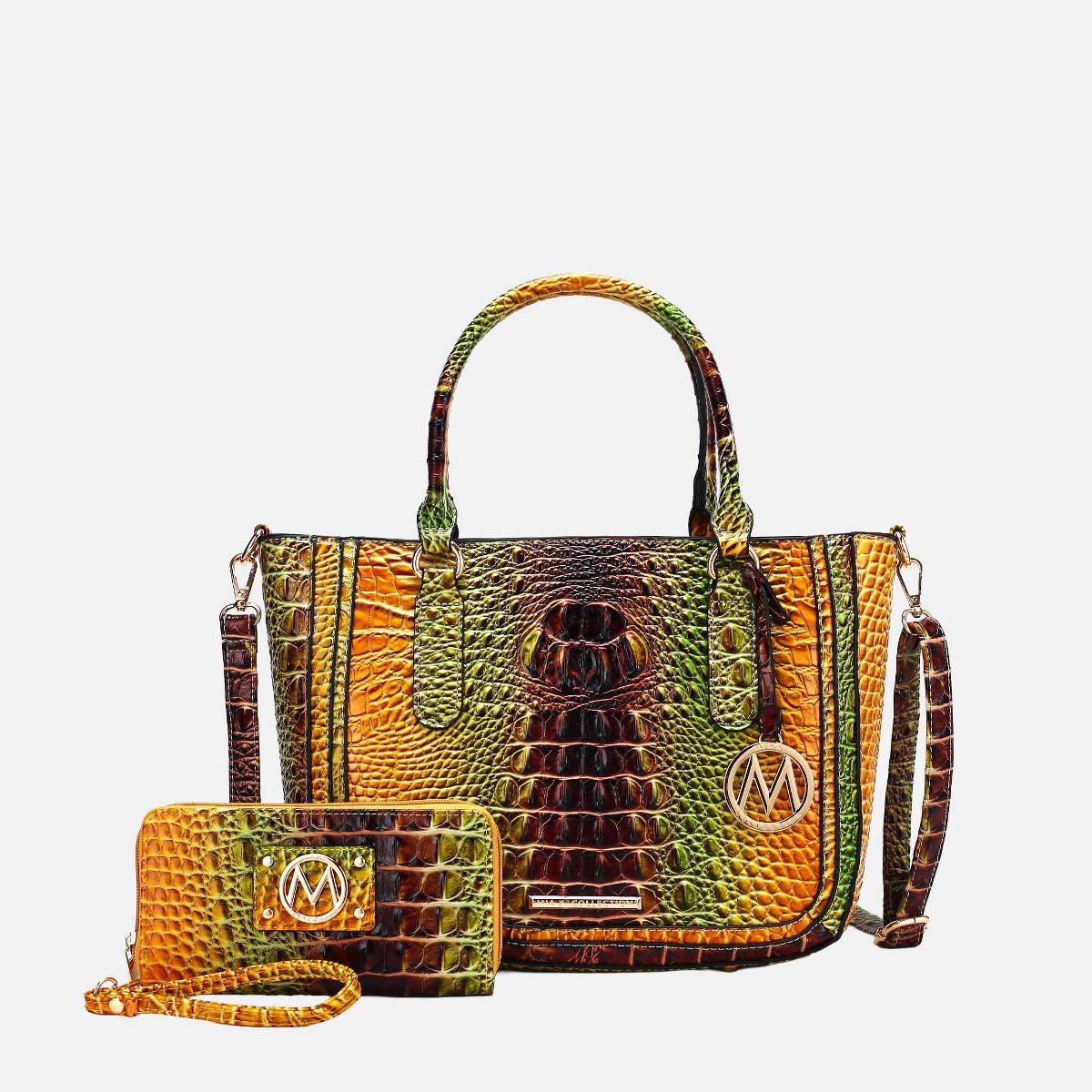 Gradient Rainbow Crocodile Embossed Satchel with Wallet, Bonnie | MKF Collection by Mia K
