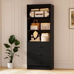 Aheaplus 71'' Tall Storage Bookcase, Bookshelf with 3-Tier Open Shelves and 3 Drawers, Wood Storage Cabinet - 1 of 4