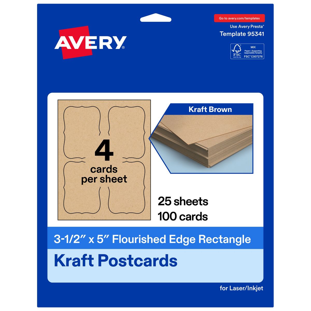 Avery Kraft Brown Postcards, 3-1/2" x 5" Rectangle Flourished Edge