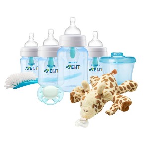 Philips Avent Anti-Colic Baby Bottle with AirFree Vent Newborn Gift Set with Snuggle - Blue - 8pc - 1 of 4