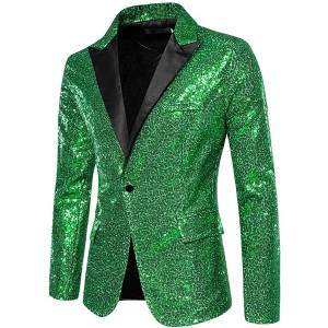 INSPIRE CHIC Men's Peak Lapel Color Block Shiny Sparkle Sequin Blazer - 1 of 4