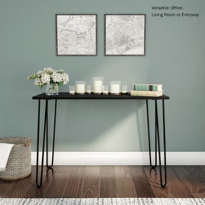 Black Wood Hairpin Leg Desk with Drawer