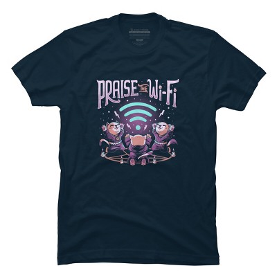 Men's Design By Humans Praise the Wifi Funny Evil Worship Cats By EduEly T-Shirt