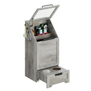 Dog Feeding Station with Storage, Pet Feeding Station with 2 Removable Dog Bowl, Pet Food Storage Organizer,Brown - 1 of 4