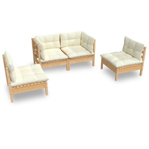 vidaXL Garden Lounge Set Cream Solid pinewood, fabric (100% polyester) - 1 of 4
