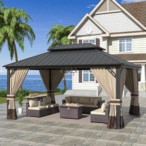 ALAULM Wall Mount Gazebo Outdoor Pergola, Hardtop Lean to Gazebo Canopy Awnings with Sloped Roof and Sturdy Steel Frame, for Patio, Deck, Backyard - 1 of 4