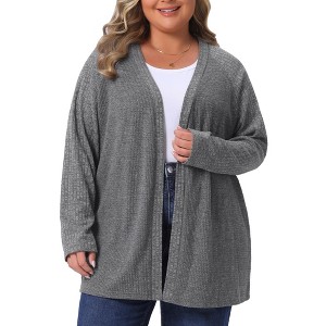 Women's Plus Size Long Sleeve Open Front Loose Solid Casual Knit Cardigans - Agnes Orinda - 1 of 4