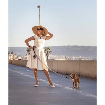 Luxurious Black Leather and Beige Cotton Rope Dog Leash