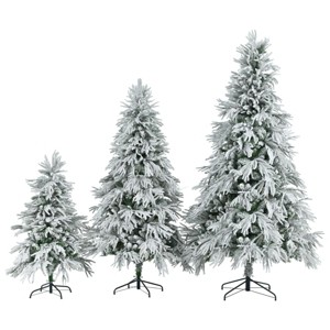 SEVOBAL Set of 3 Pre-Lit Christmas Tree Prelit Artificial Snow Flocked Pine Artificial Premium Holiday Decoration Home, Green, 33.5"*12"*11.5" - 1 of 4