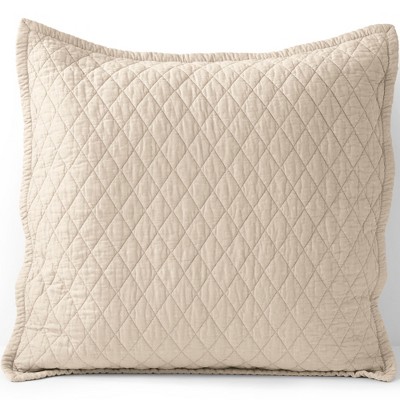 Standard Light Tan Cotton Polyester Diamond Quilted Pillow Sham