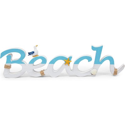 Okuna Outpost Wooden Beach Sign for Bathroom and Nautical Home Decor (15 x 4 Inches)