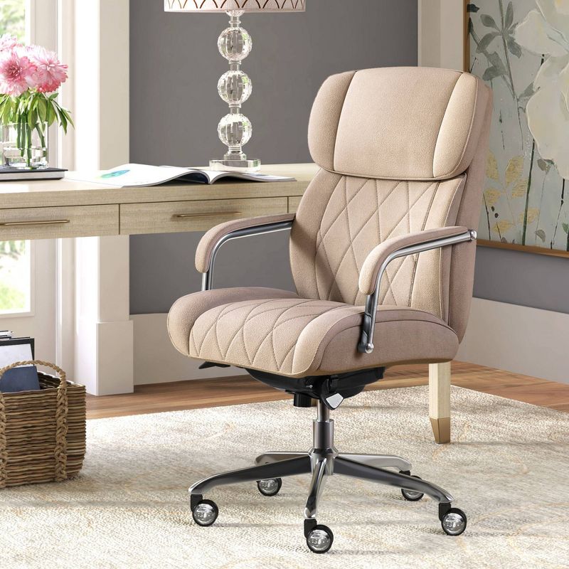 Sutherland Quilted Fabric Office Chair with Padded Arms Cream - La-Z-Boy, 3 of 20