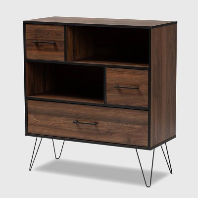 38.98" 1 Drawer Charis Two-Tone Finished Wood Bookshelf Walnut/Black - Baxton Studio