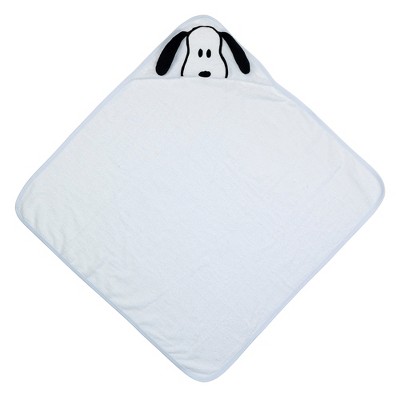 White Cotton Hooded Baby Bath Towel with Snoopy Design