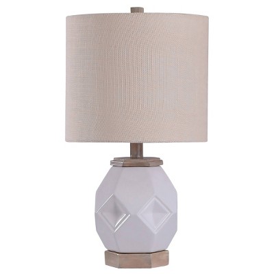 Luka Farmhouse Glass/Ceramic Accent Lamp with Burlap Shade White/Brown - StyleCraft