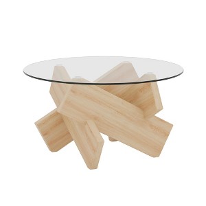 NicBex 33.4 Inch Round Coffee Table with Tempered Glass Tabletop and MDF Legs for Living Room,Bedroom - 1 of 4