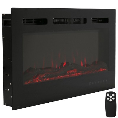 Sunnydaze Modern Flame Wall-Mounted or Recessed Indoor Electric Fireplace with LED Lights - Black Finish