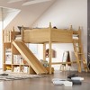 KWPZQEB Loft Bed, Solid Wood Loft Bed with High Guard Rail, Storage Shelves & Cabinet, Low Loft Bed Frame with Detachable Slide & Ladders - 2 of 4