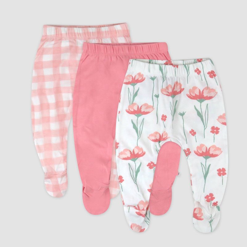 Honest Baby 3pk Floral Footed Harem Pants - Pink, 1 of 4