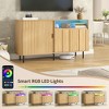 Fluted Storage Cabinet with Sliding Door & LED Light, Buffet Sideboard, Wooden Credenza, Natural - 4 of 4
