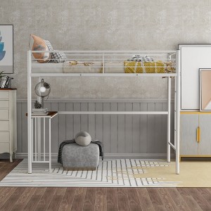 Gulches Twin Metal Loft Bed with Desk, Ladder and Guardrails, Loft Bed for Bedroom, White - 1 of 4